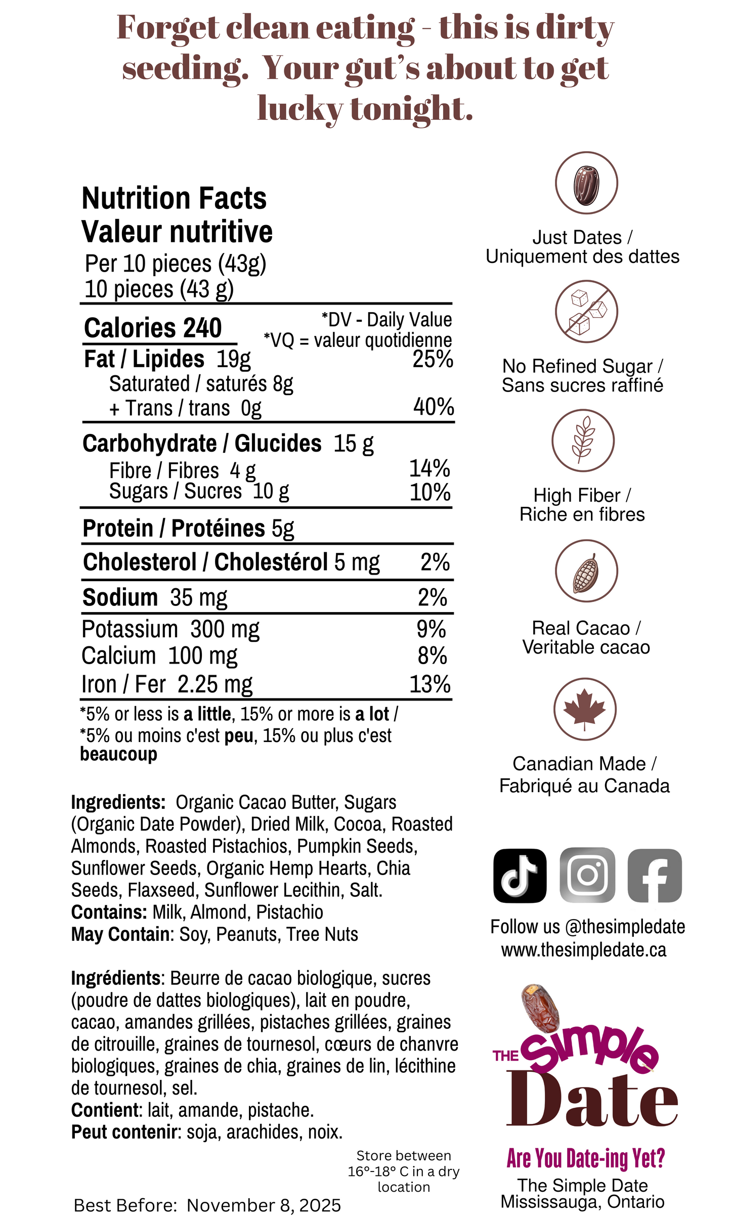 Healthy organic Naturally Date Sweetened chocolate sweetened with fruit No Sugar Added chocolate no refined sugar date sugar low sugar chocolate near me High Fiber dates almond pistachio chia seed flax seed hemp seed sunflower seed pumpkin seed chocolate dark chocolate gut friendly microbiome menopause perimenopause chocolate clean ingredients