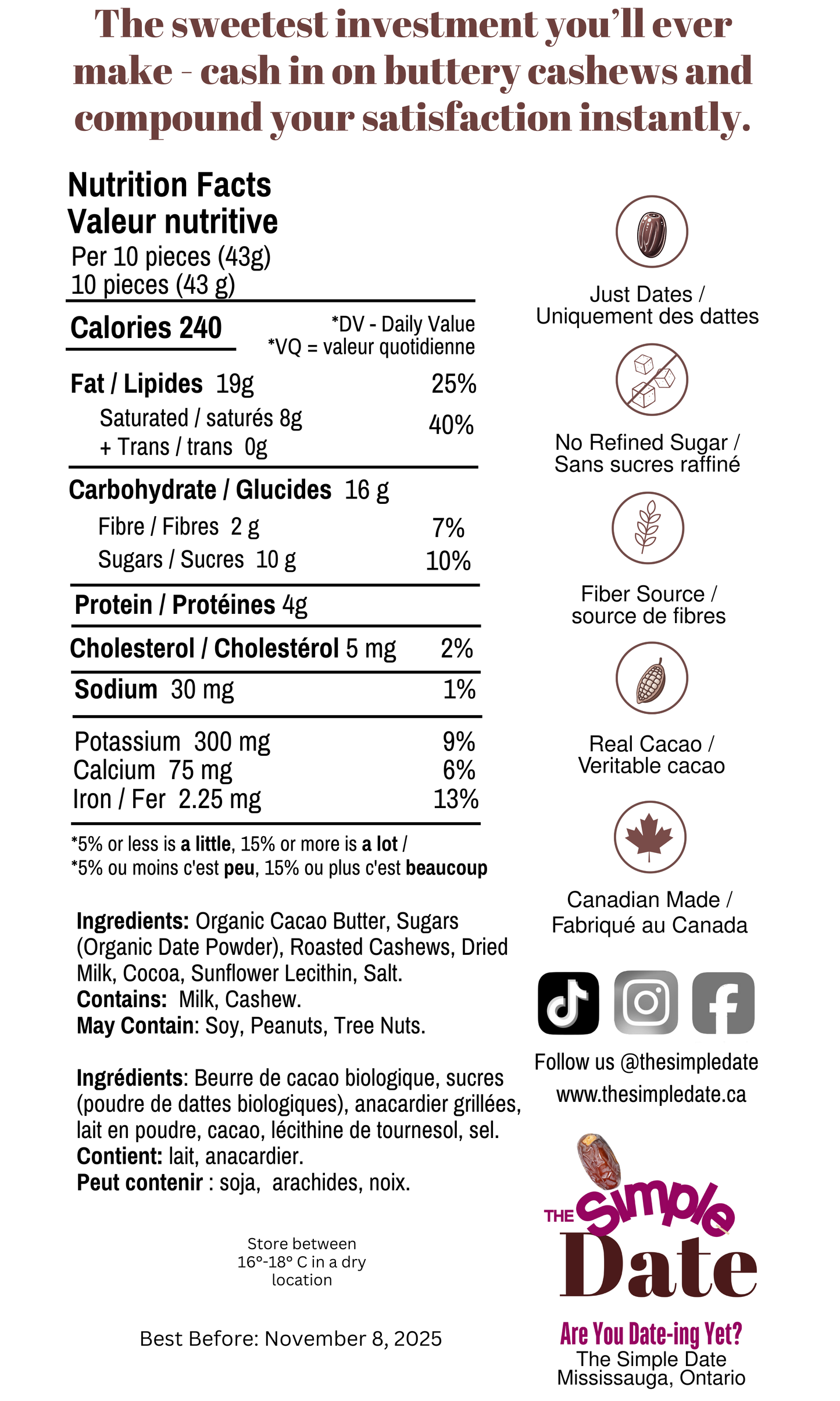 Healthy organic Naturally Date Sweetened chocolate sweetened with fruit No Sugar Added chocolate no refined sugar date sugar low sugar chocolate near me High Fiber Cashews cashew dark chocolate gut friendly