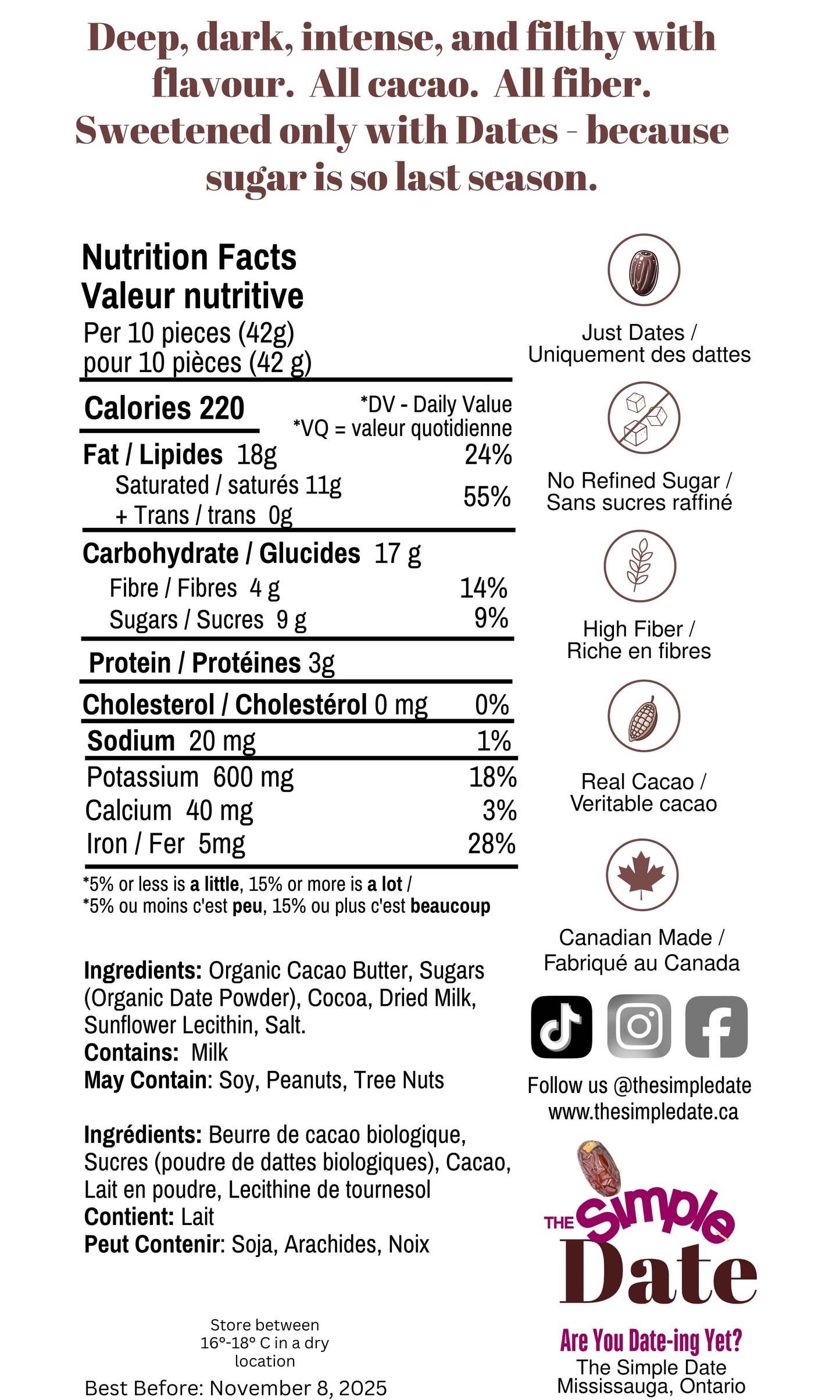 Healthy organic Naturally Date Sweetened chocolate sweetened with fruit dark chocolate 70% cocoa No Sugar Added chocolate no refined sugar date sugar low sugar chocolate near me High Fiber dates chocolate dark chocolate gut friendly microbiome chocolate clean ingredients