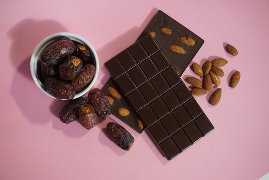 Healthy organic Naturally Date Sweetened chocolate sweetened with fruit No Sugar Added chocolate no refined sugar date sugar low sugar chocolate near me High Fiber dates almonds almond chocolate dark chocolate gut friendly clean ingredients