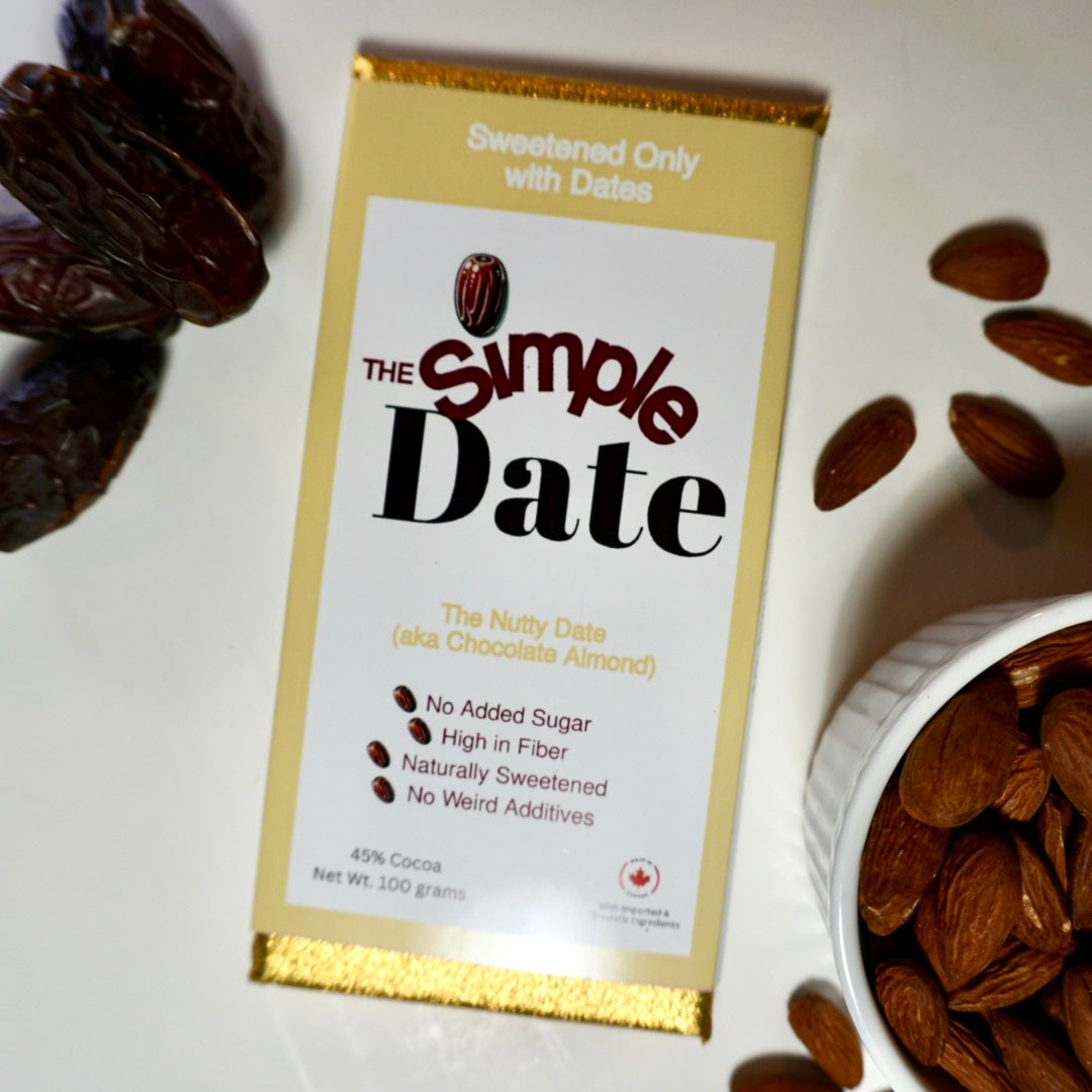 The Nutty Date - Date Sweetened Dark Chocolate Bar with Almonds