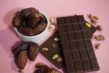 Healthy organic Naturally Date Sweetened chocolate sweetened with fruit No Sugar Added chocolate no refined sugar date sugar low sugar chocolate near me High Fiber pistachios gut friendly 