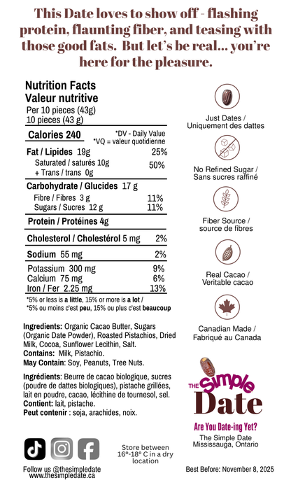 Healthy organic Naturally Date Sweetened chocolate sweetened with fruit No Sugar Added chocolate no refined sugar date sugar low sugar chocolate near me High Fiber pistachios gut friendly 