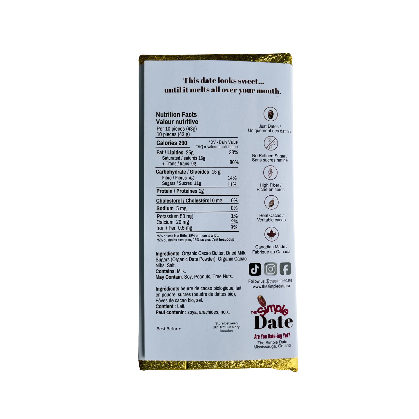 The Sweet Date - Creamy Milk Chocolate Sweetened with Dates