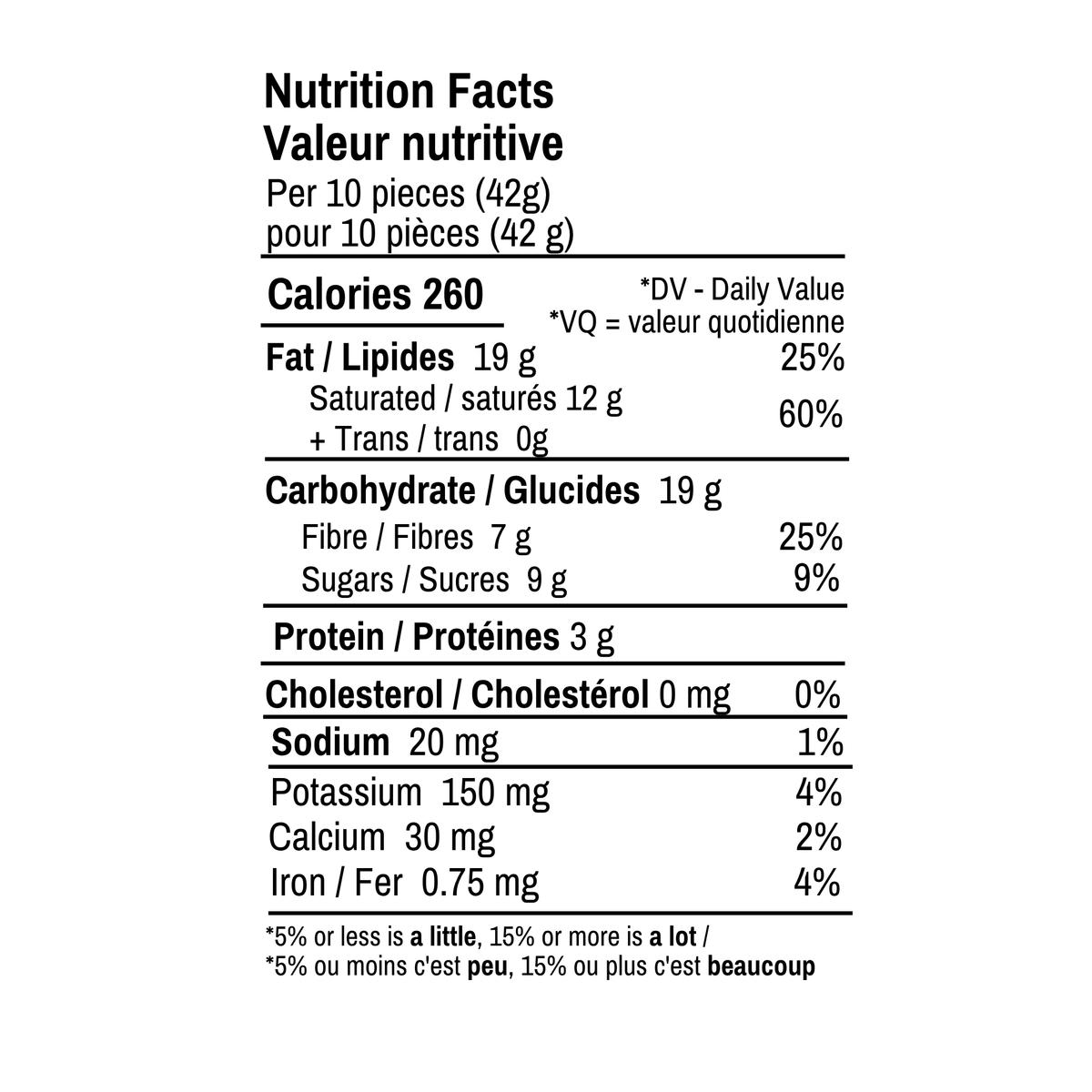 Nutrition Facts for 70% Vegan Dark