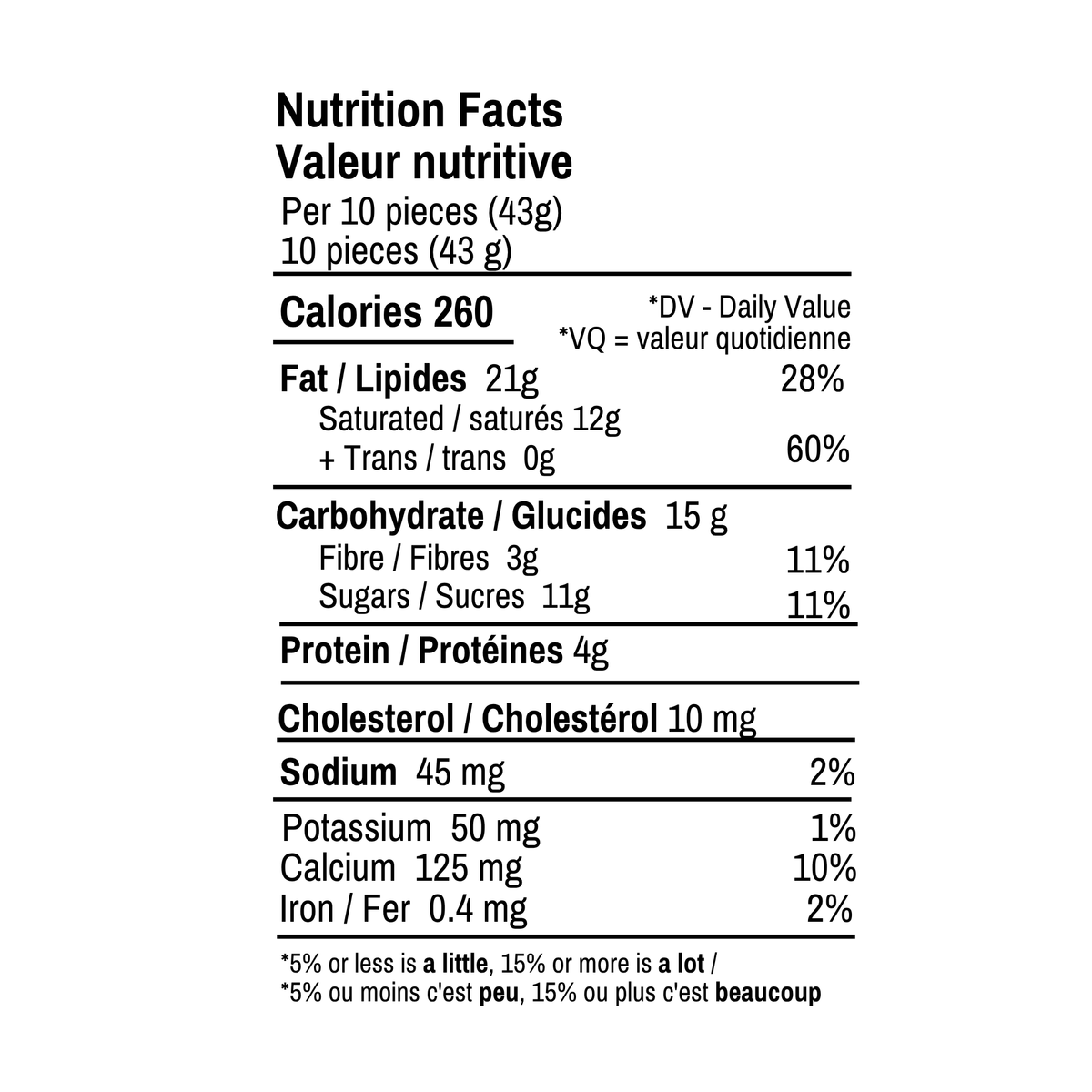 Nutrition Facts for Classic Milk Chocolate